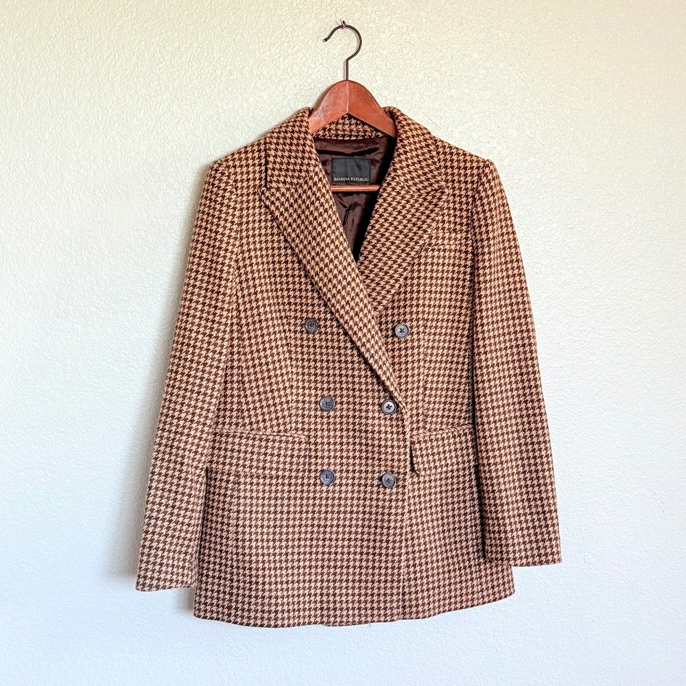 Banana Republic Brown Houndstooth Modern Wool Blazer Women's Size 4 - Picture 3 of 15